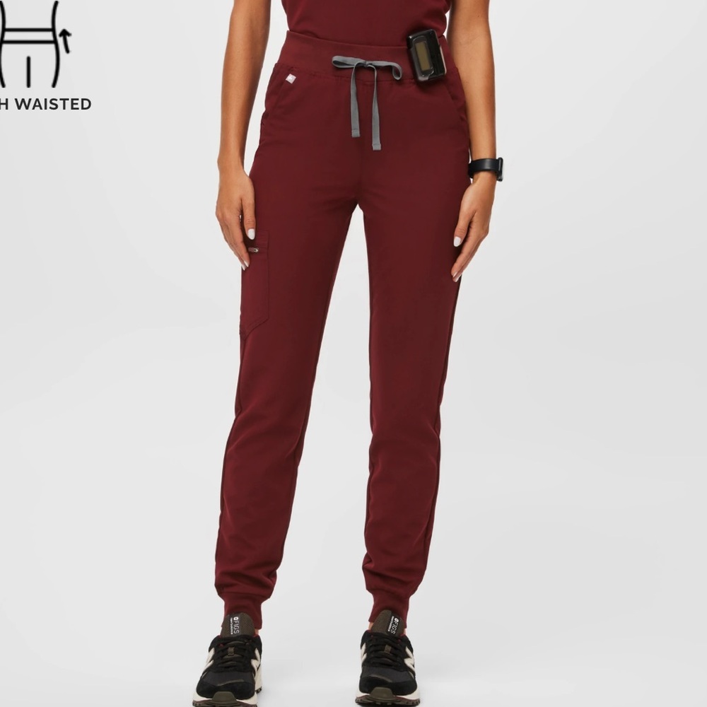 Fig High Waisted Zamora Jogger Scrub Pants burgundy size large nurse scrubs pant - Picture 10 of 14